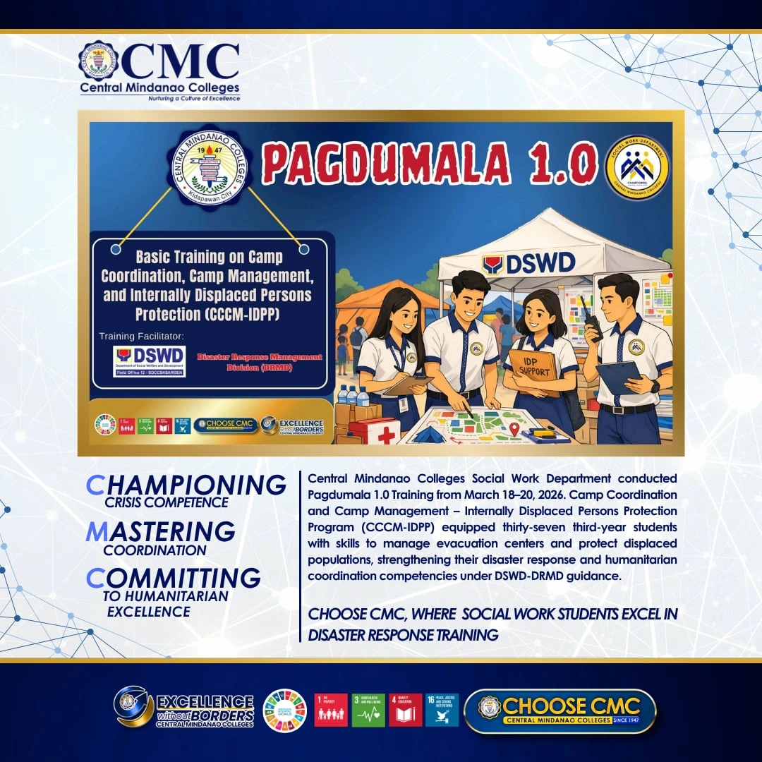 CMC Social Work Department and Students Undergo DSWD-DRMD Led CCCM-IDPP Training for Disaster Response Preparedness