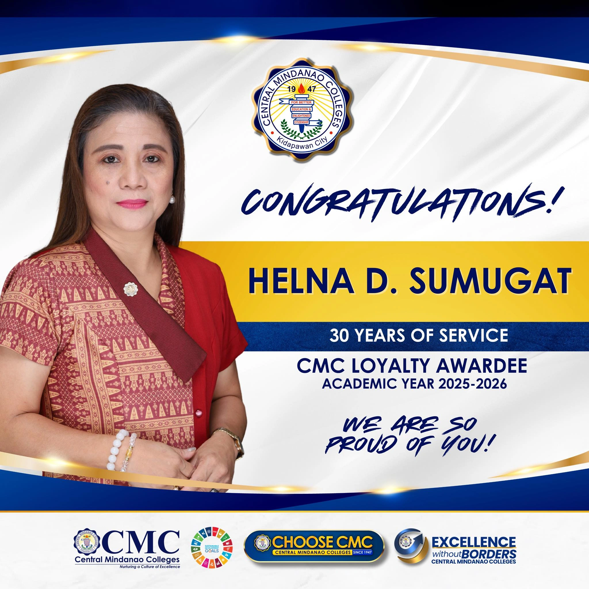 Helna D. Sumugat for Thirty years of Faithful and Dedicated Service